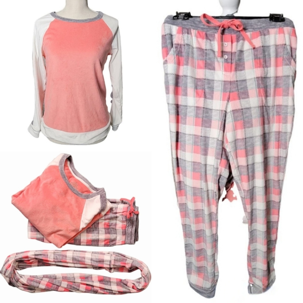 Cuddl Duds 3 Piece Lounge Sleepwear Women's Coral & Gray Size XS